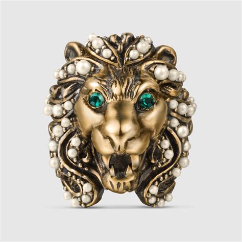 gucci ring women silver lion heads|Gucci lion ring men.